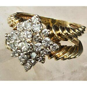 Vintage 14K Gold Diamond Cluster Ring Yellow & White Gold Size 5.2  JH174
